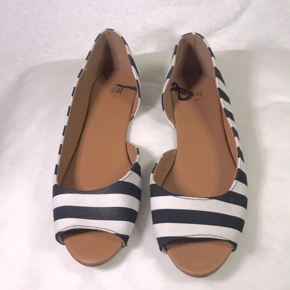 H&M black and white striped open-toe flats